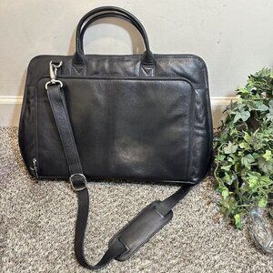 ILI New York Men's Black Leather Briefcase Laptop Travel Bag